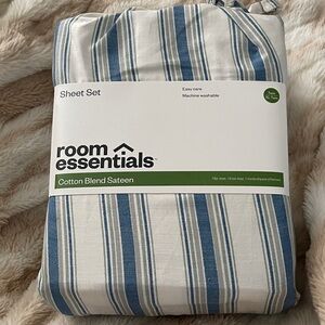 Room Essentials Striped Cotton Blend Sheet Set Blue & White twin xl